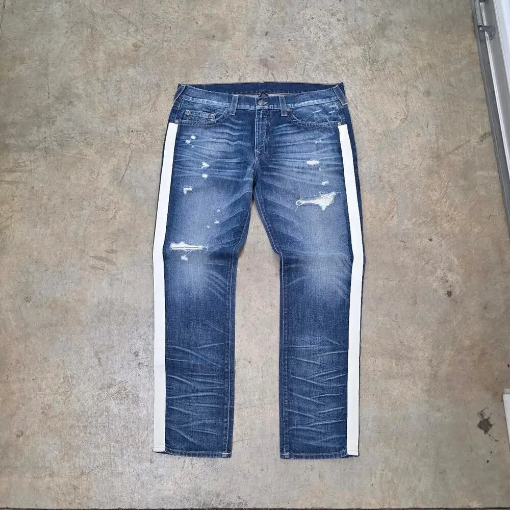Y2K True Religion White Striped Denim Jeans (42x34)